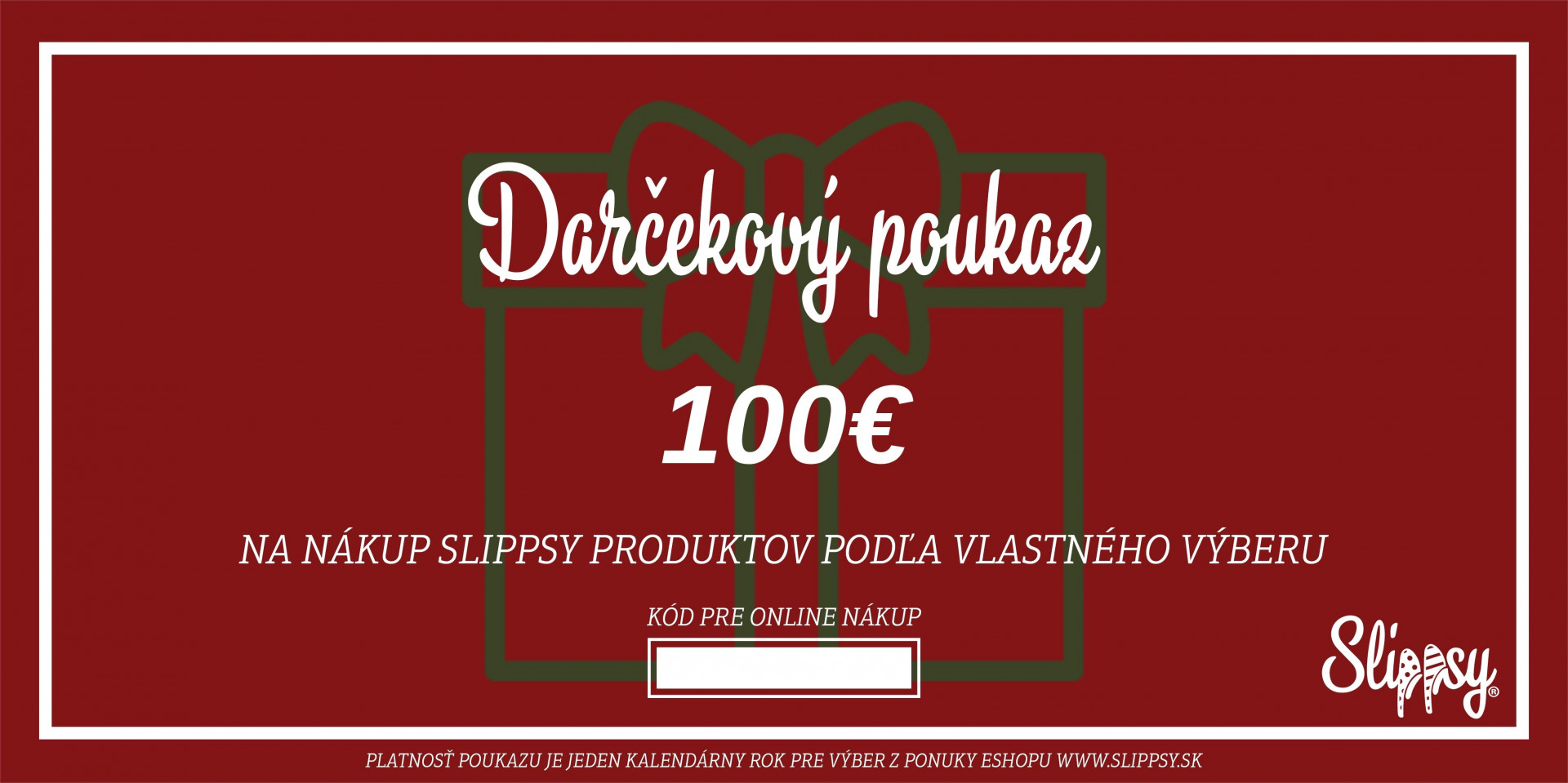 Slippsy Slippsy darčekový poukaz na 100 eur